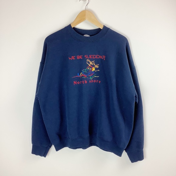 Navy Blue Vintage Sledding Crewneck - Picture 1 of 6